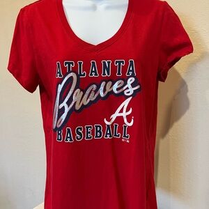 Atlanta Braves Red Women's Top V-Neck Shirt